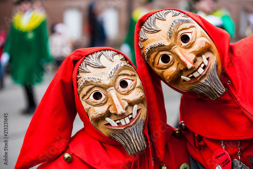 Narrenumzug - Carnival in southern Germany Fasnacht, Mask parade at the historical annual carnival 