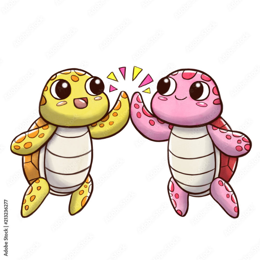 Obraz premium High five turtles - isolated in white background