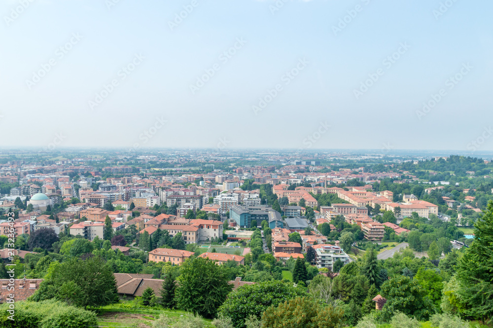 Bergamo, Italy - May 30, 2018: Aerial panoramic cityscape view of Bergamo.