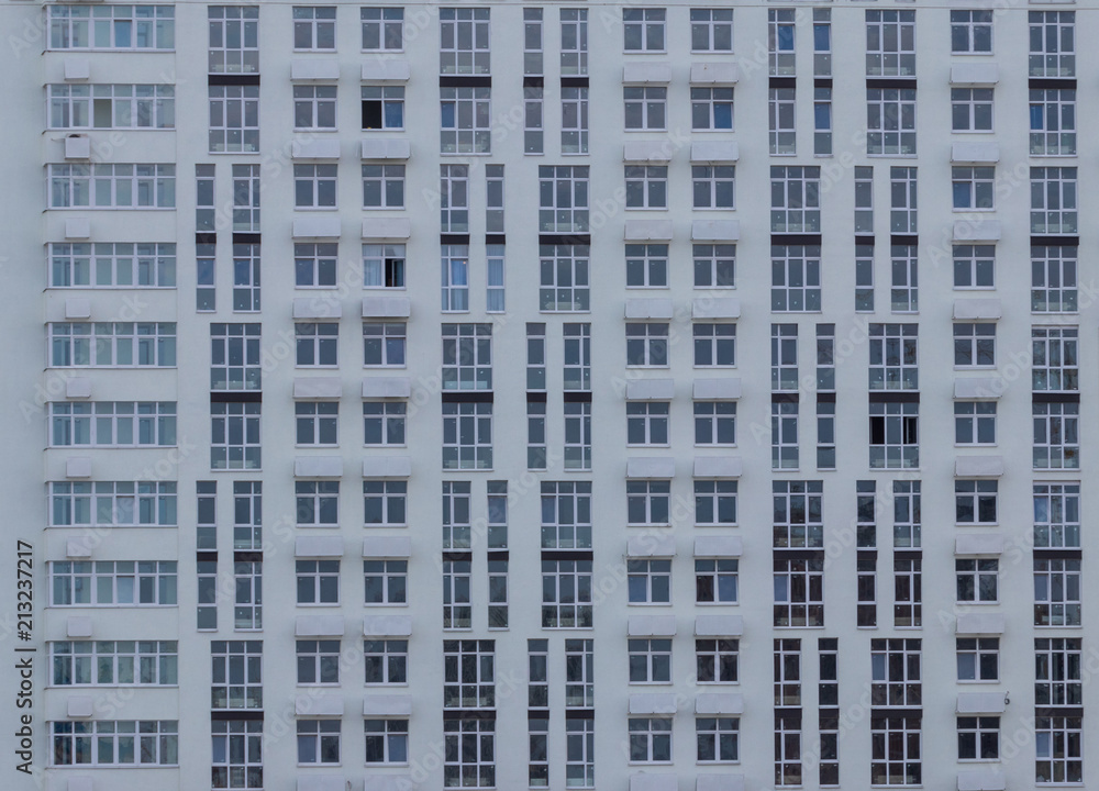 background. defocusing. high-rise gray building of concrete and brick.
