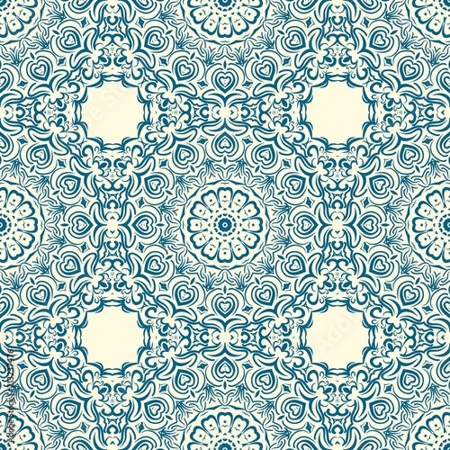 Floral Geometric Pattern with hand-drawing Mandala. Vector super illustration. For fabric, textile, bandana, scarg, transcendental print photo