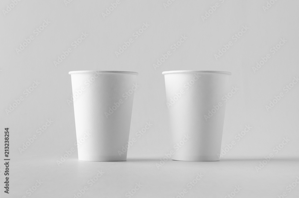12 oz. white coffee paper cup mock-up without lid. 12 oz. white coffee paper cup mock-up without lid.