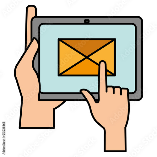 hands sending email with tablet device