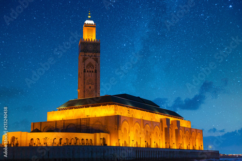 view of Hassan II mosque against a sky full of stars - Casablanca - Morocco