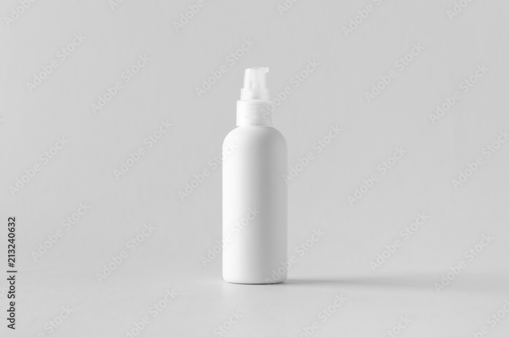 White plastic cosmetic foam pump bottle mock-up. White plastic cosmetic foam pump bottle mock-up.