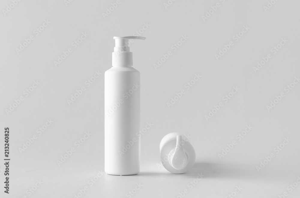 White cosmetic shampoo dispenser bottle mock-up. White cosmetic shampoo dispenser bottle mock-up.