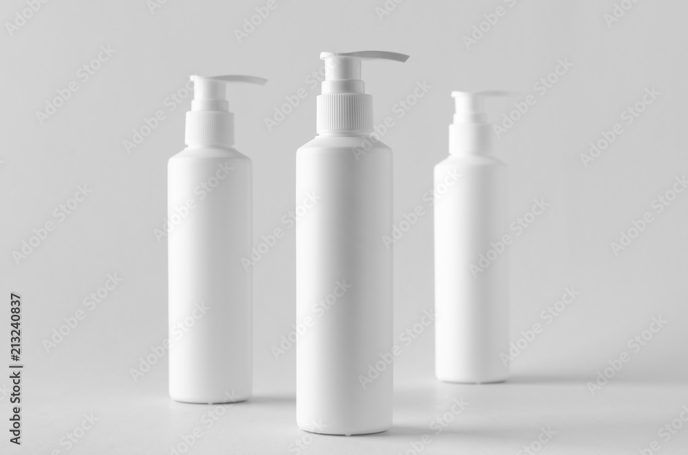 White cosmetic shampoo dispenser bottle mock-up.