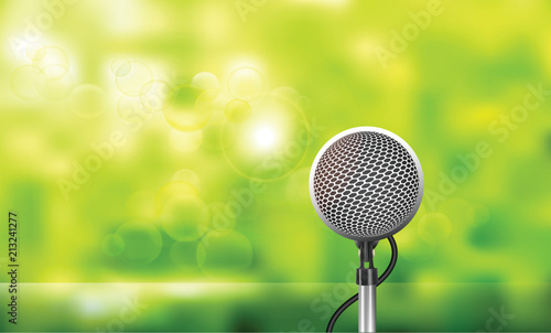 Vector Illustration of the microphone isolated on green bokeh abstract background.
