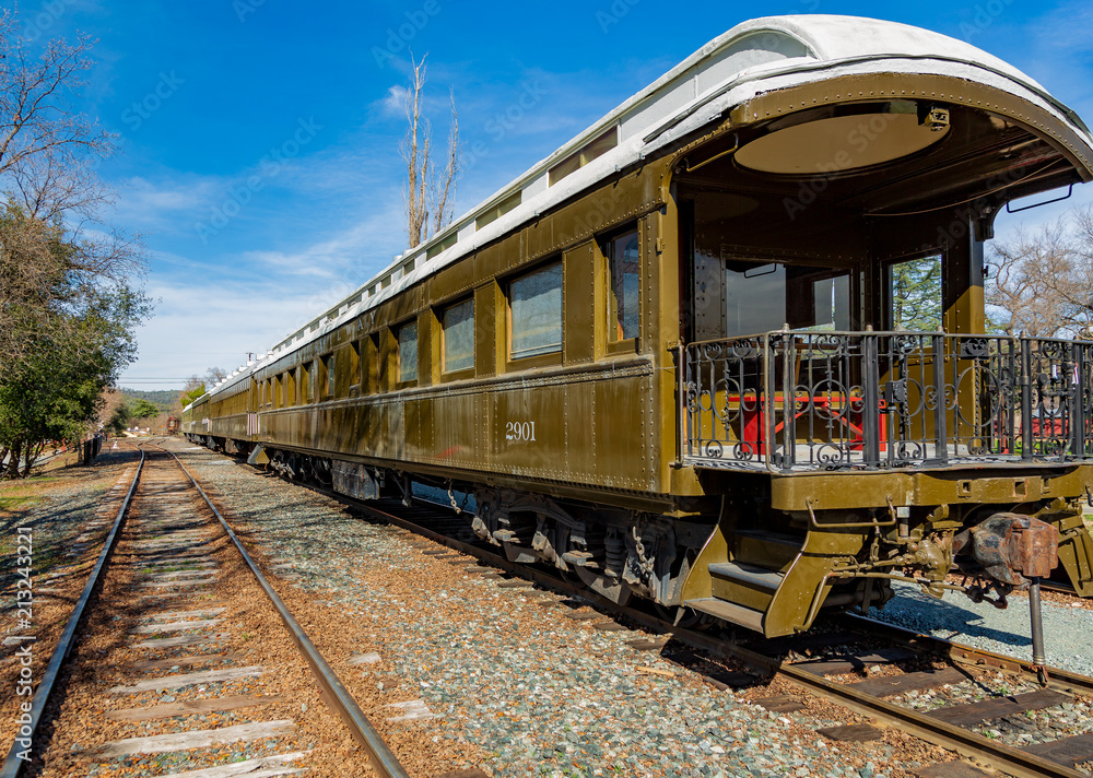 Old train coach cars on train track going no where Stock Photo | Adobe ...