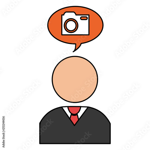 businessman with speech bubble and camera