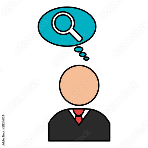 businessman with speech bubble and magnifying glass