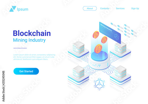 Isometric Bitcoin Miners vector. Mining Industry Cryptocurrency