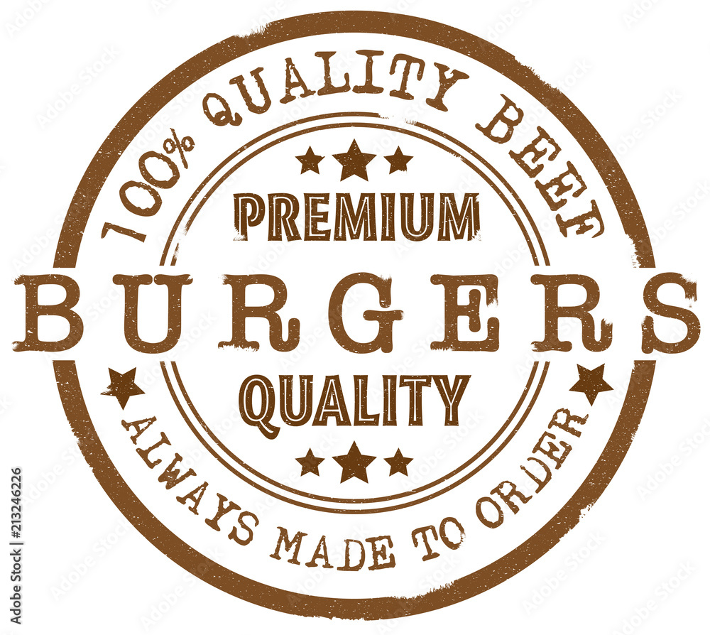 grungy round premium quality burgers rubber stamp