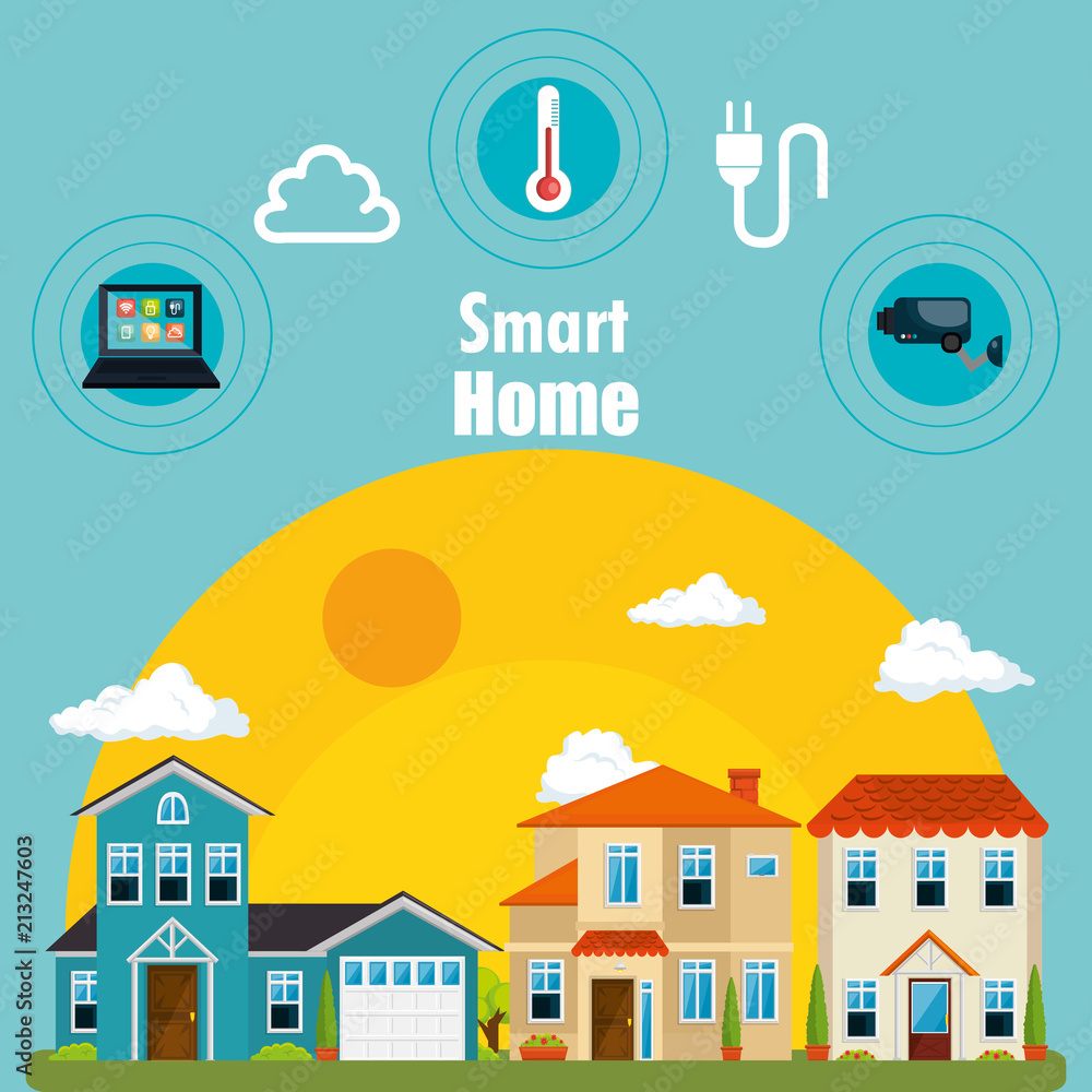 smart house with set services icons
