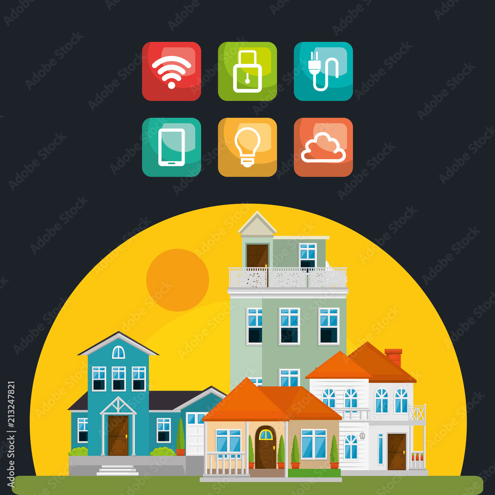 smart house with set services icons smart house with set services icons