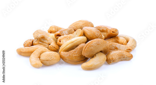 Roasted cashews isolated on a white background