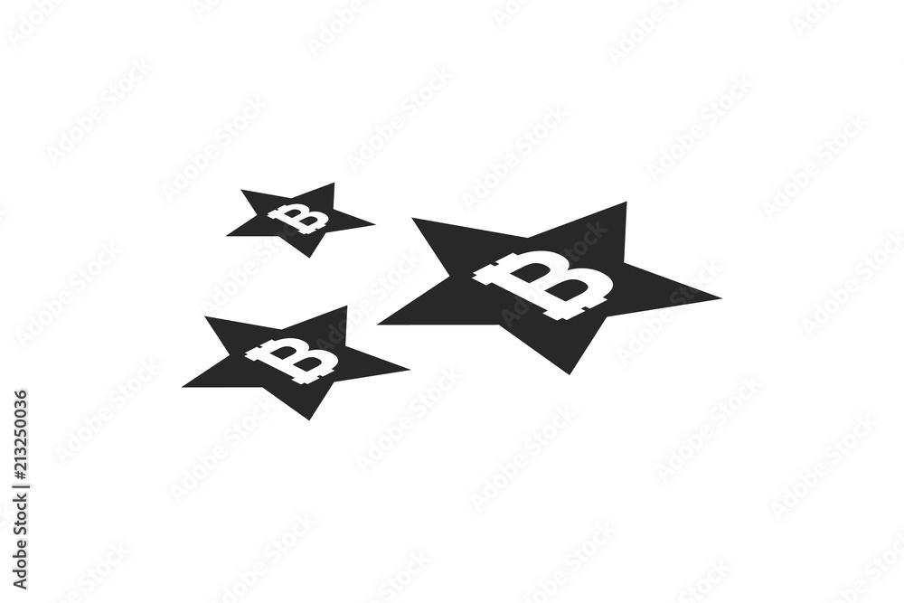 Bitcoin coin with stars. Abstract Falling bitcoin- Black Shooting bitcoin with Elegant Star Trail on White Background - Stars, Bitcoin, isometric