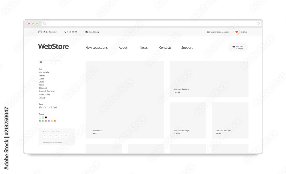 Blank white web store template mock up isolated 3d rendering Clear
