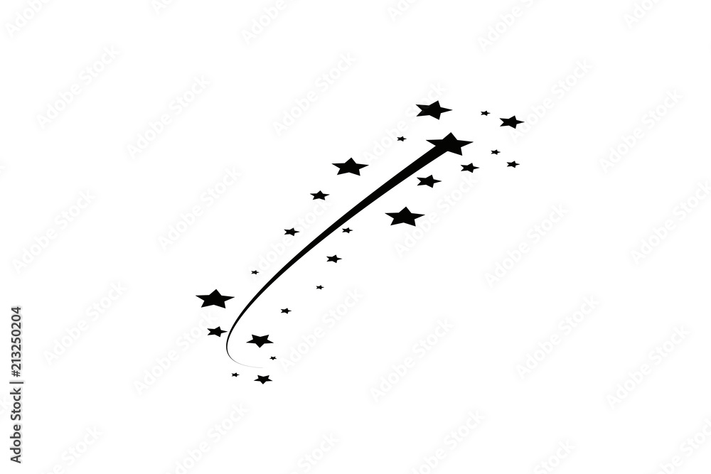 Obraz premium Abstract Falling Star - Black Shooting Star with Elegant Star Trail on White Background - Meteoroid, Comet, Asteroid, Stars