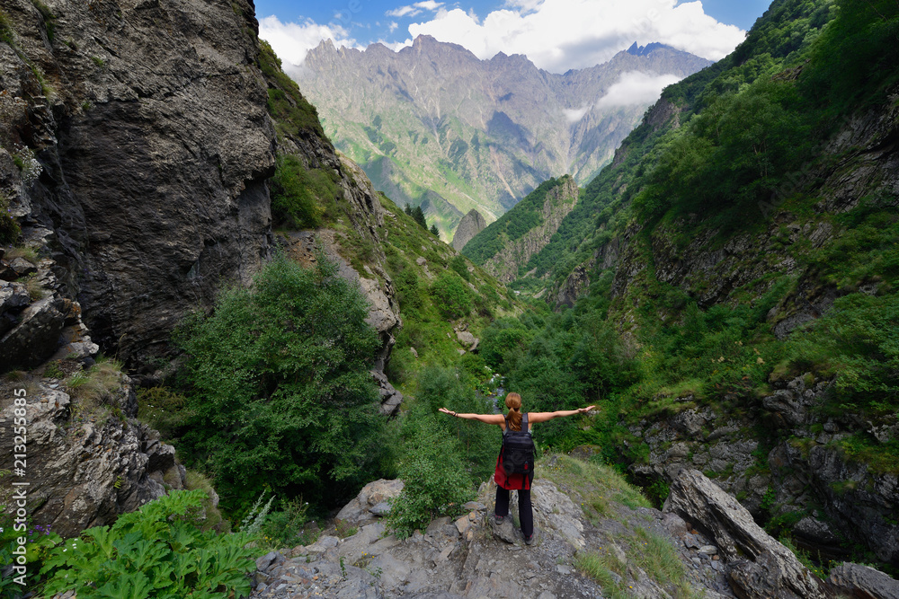 Beautiful Dariali Gorge near the Kazbegi city in the mountains of the Caucasus, Geprgia