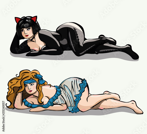 The plump girl. Cute chubby. Summer girl, sexy women, Vector