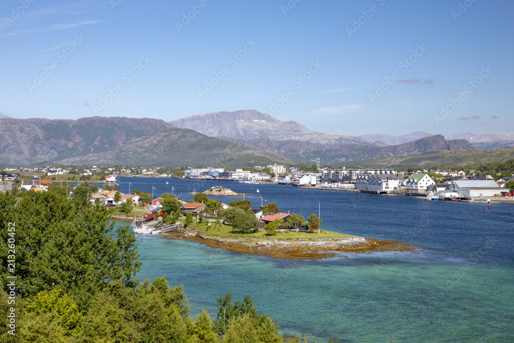 View from city Bronnoysund bridge in Nordland county Northern Norway