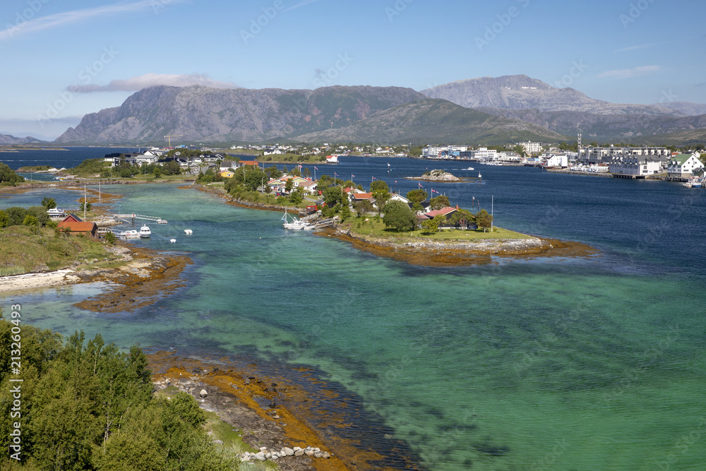 View from city Bronnoysund bridge in Nordland county