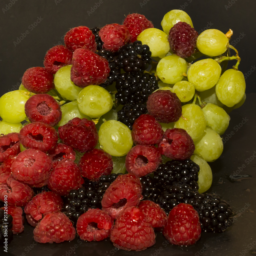 Varied fruit, blackberry, raspberry and grapes Varied fruit, blackberry, raspberry and grapes
