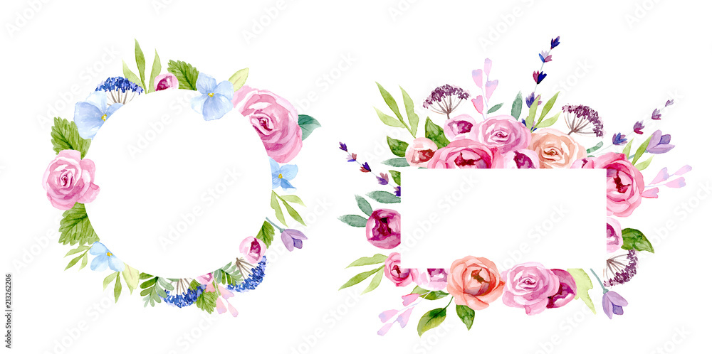 wreath of flowers in watercolor