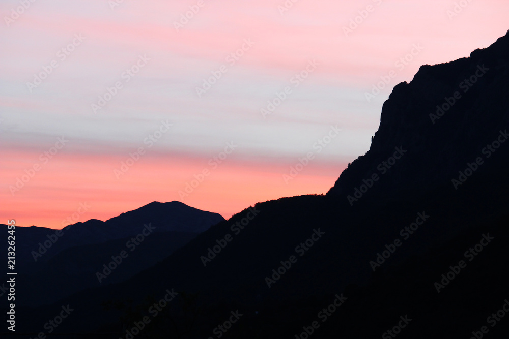 A mountain slope at sunset time, Pluzine, Montenegro