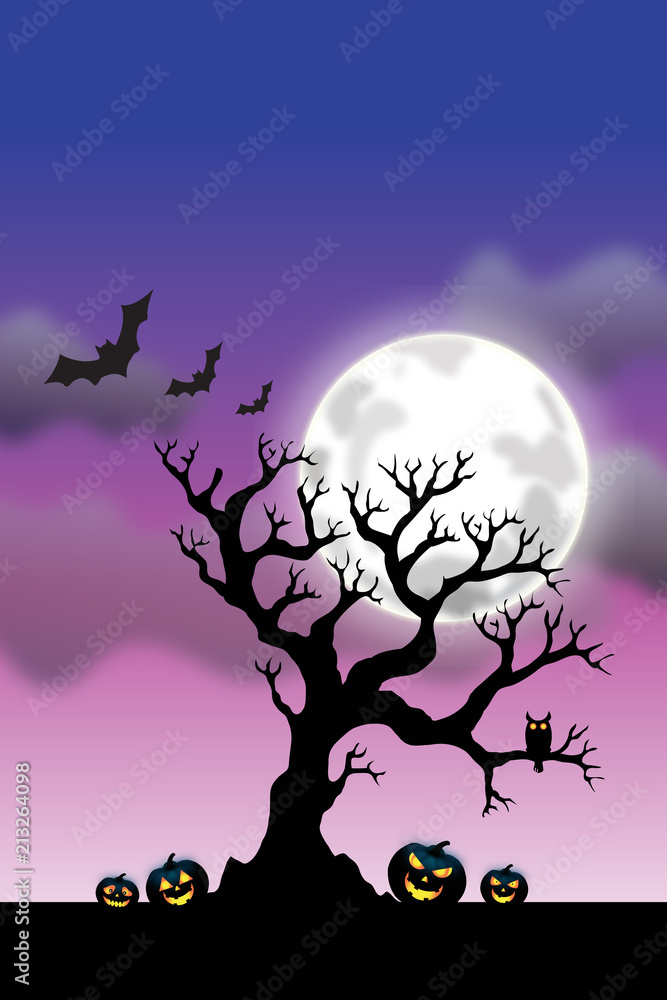 Halloween kürbisse in der Nacht vor einem Baum