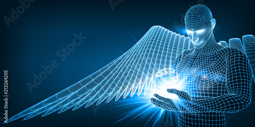 the angel of artificial intelligence keeping in hands future of humanity