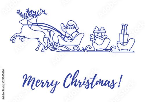 Santa Claus with Christmas presents in sleighs with reindeers. New Year and Christmas illustration.