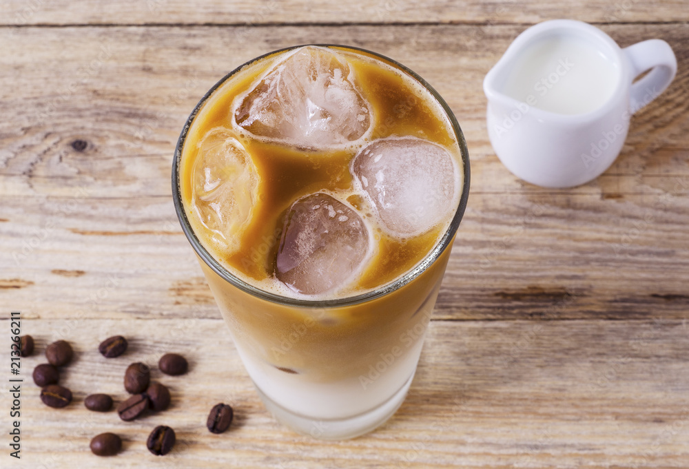 ice latte on wood background ice latte on wood background