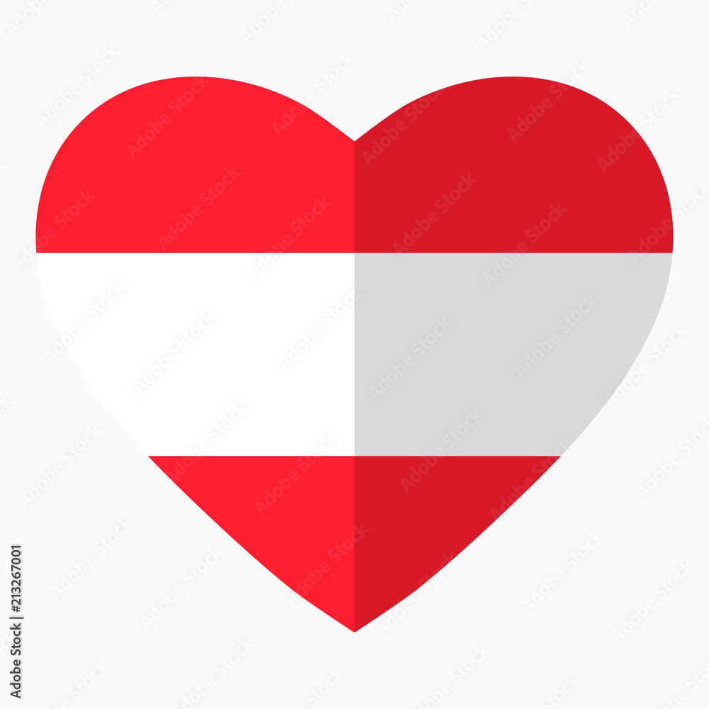 Flag of Austria in the shape of Heart, flat style, symbol of love for his country, patriotism, icon for Independence Day. Flag of Austria in the shape of Heart, flat style, symbol of love for his country, patriotism, icon for Independence Day.