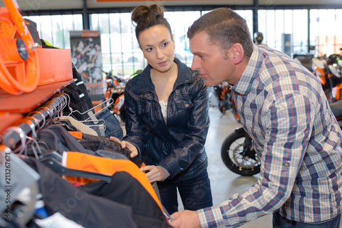 couple next buying protective leather jackets for moto riding