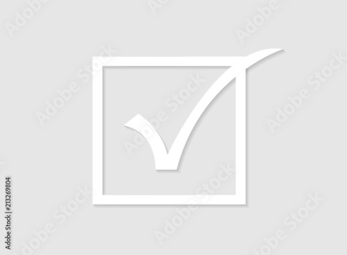 A white correct tick mark sign inside white box for test