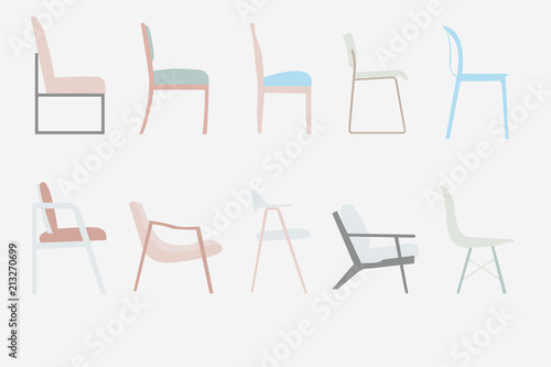 side view style chairs vector office furniture design set ,illustration.