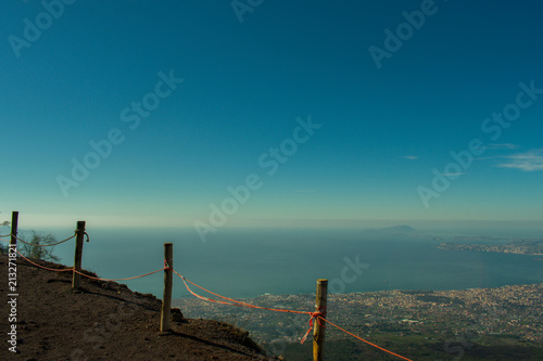 view on city from mount Vesuvius volcano in Italy. coast of sea and city from above 