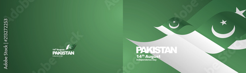Independence Day Pakistan flag ribbon two fold landscape background
