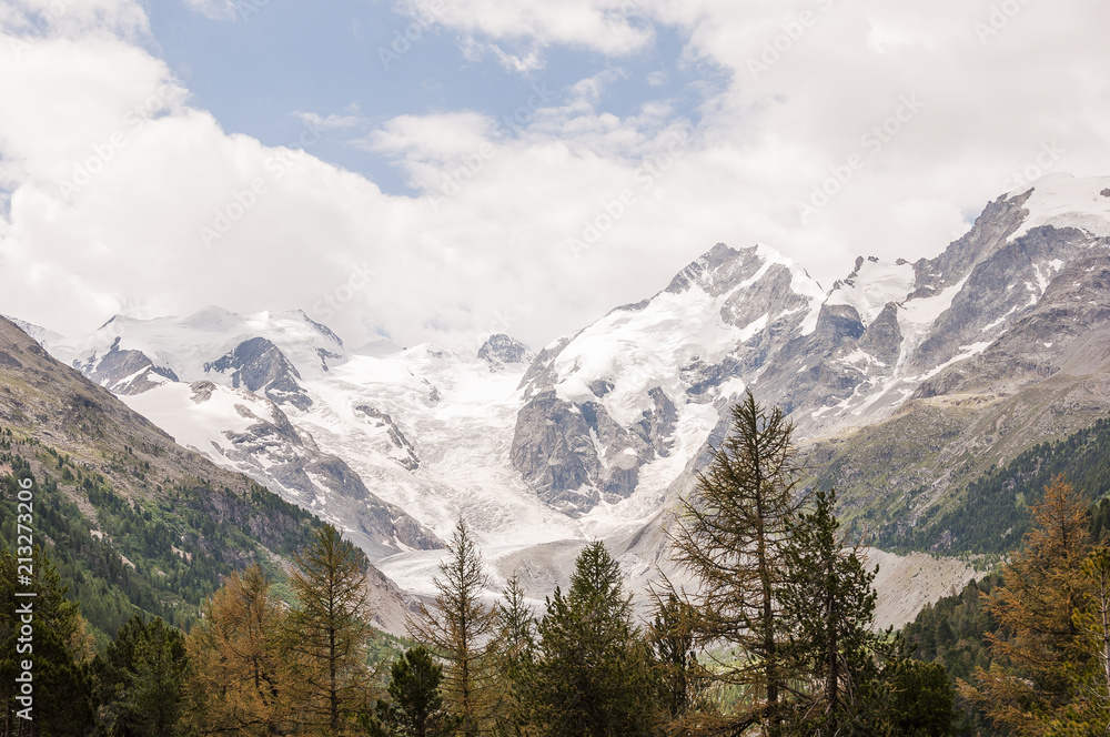 Bernina, Morteratsch, Gletscher, Val Bernina, Berninapass, Piz Bernina, Engadin, Oberengadin, Gletscherweg, Alpen, Graubünden, Sommer, Schweiz