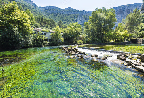 The headwaters of the Sorgue in Fontaine de Vaucluse. Vaucluse, Provence, France, Europe photo