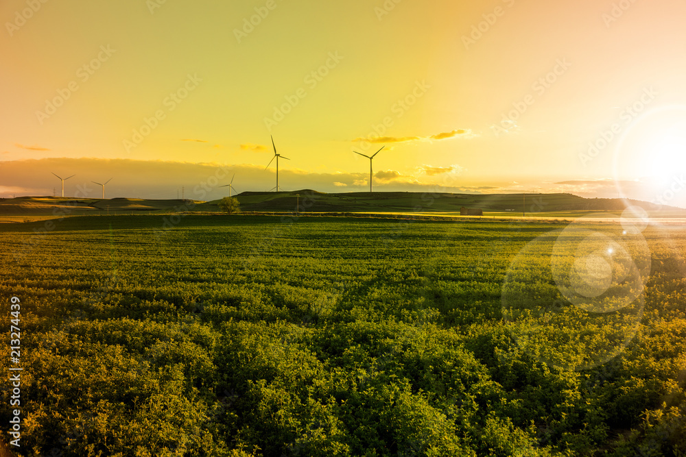 Electric wind turbines and green fields Electric wind turbines and green fields