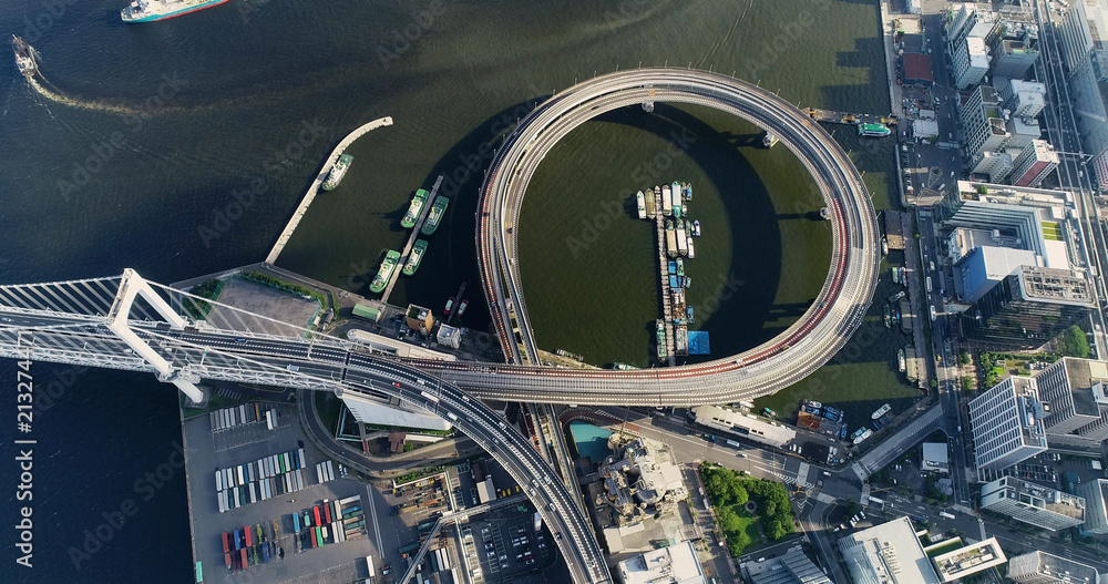 interchanger in Tokyo Bay in aerial view interchanger in Tokyo Bay in aerial view