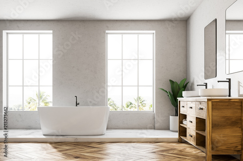 Loft white luxury bathroom, white tub