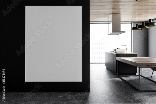 Poster in black panoramic kitchen and dining room © ImageFlow