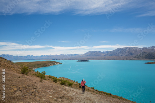 Hiking around Lake Tekapo walkway, south island New Zealand