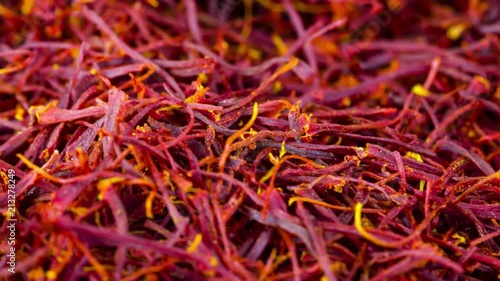 saffron threads rotation full frame close-up in motion