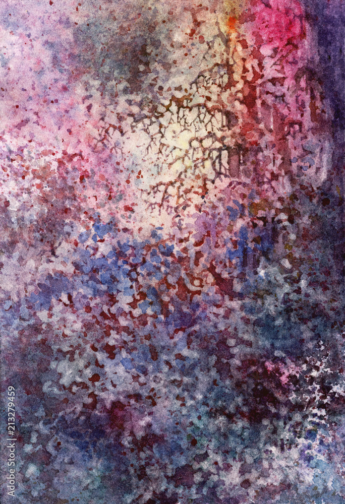 Fototapeta premium Dense forest, beautiful watercolor illustration. Decorative painting. Colorful watercolors.