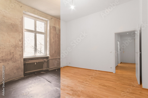 renovation before and after - empty apartment room 